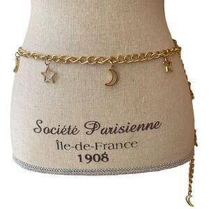 Gold Tone Moon Star Chain Link Belt